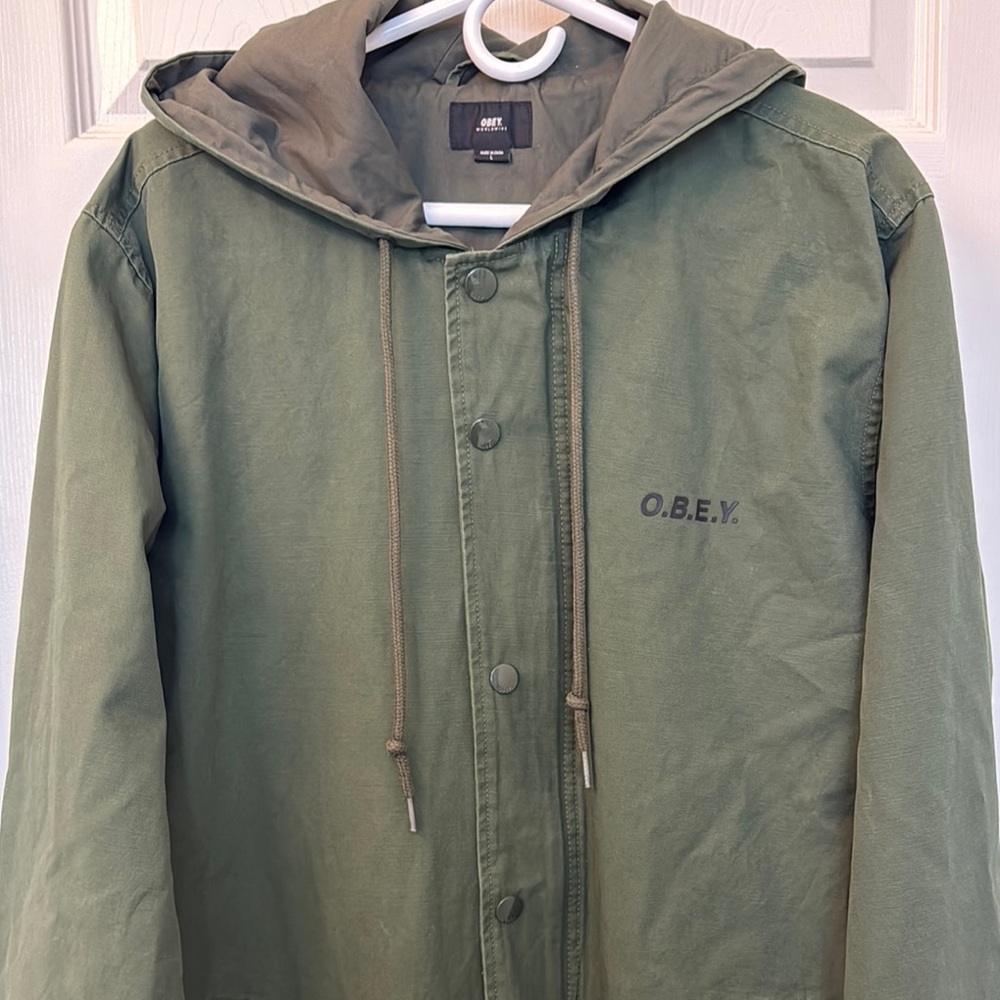 OBEY slugger optional fishtail Men's Green Hooded Jacket - Picture 2 of 15